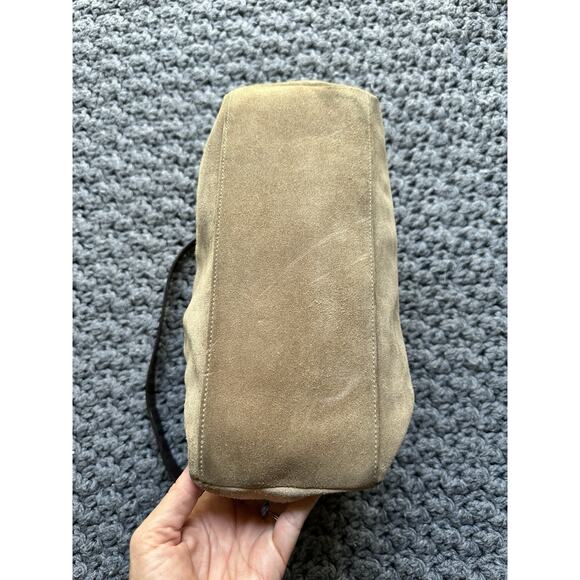 VTG Eddie Bauer Suede Shoulder Tote Bag Purse Tan Y2k Brown Cow Leather - Picture 6 of 13